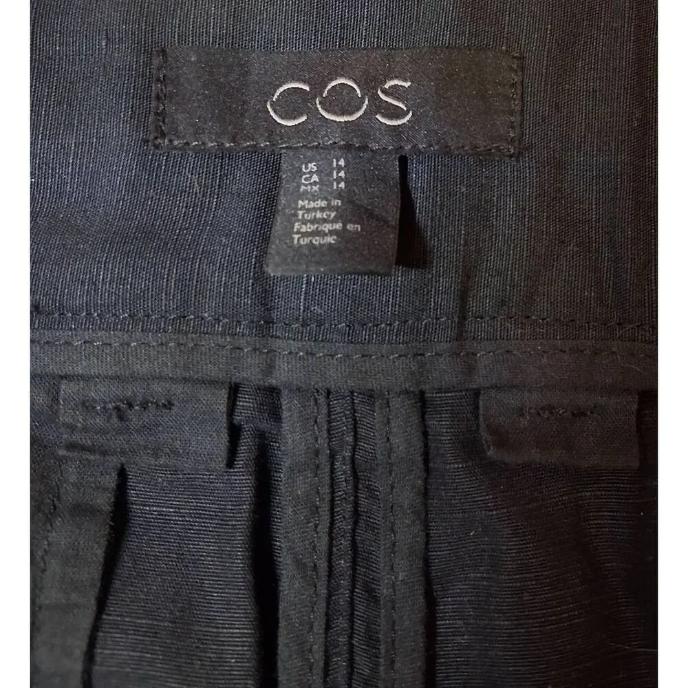 Cos women size 14 black pants tall 34 Inseam wide leg lyocell and linen hi rise